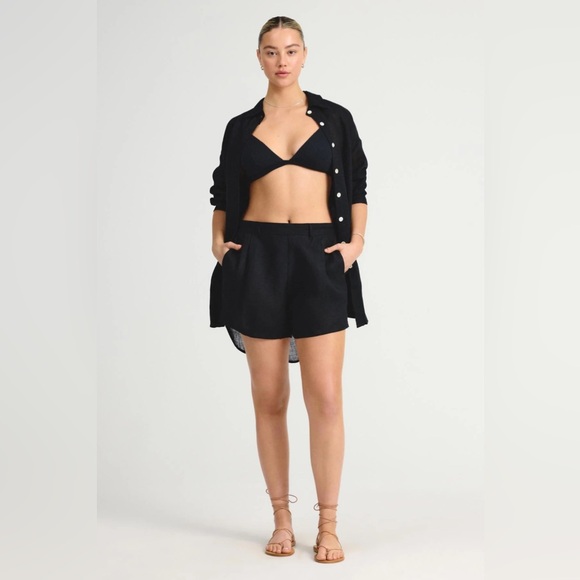 VITAMIN A ECOLINEN PLAYA BOYFRIEND SHIRT RESORT BEACH COVERUP WHIMSIGOTH Black S - Picture 3 of 11